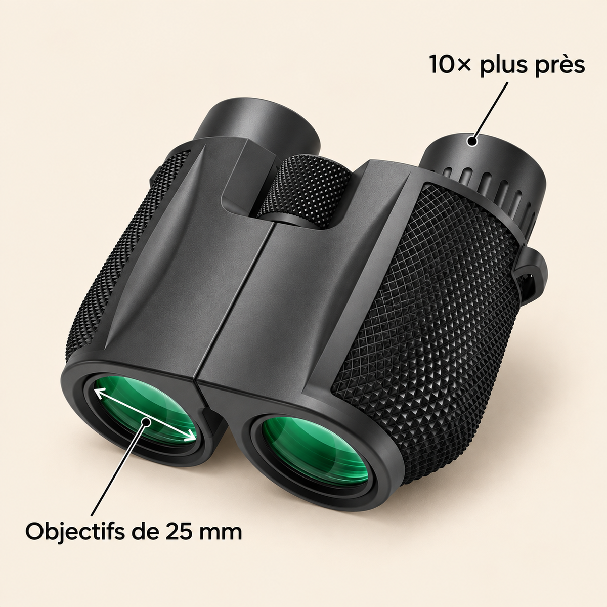 Jumelles 10×25 : 10× plus près, objectifs de 25 mm
