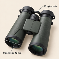 Jumelles 10×42 : 10× plus près, objectifs de 42 mm